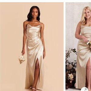 Lydia Shiny Satin Maxi Bridesmaids Dress in Neutral Champagne